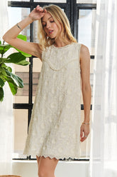 ADORA Applique Round Neck Sleeveless Shift Dress OutfitFlow